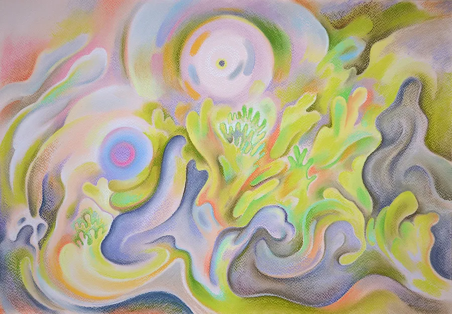 Зображення "Night in the blooming desert" від Julia Liubina, розмір: 49x35 cm, матеріали: soft pastel, paper., медіум: Графіка, місто: Odesa, Ukraine, серія: Rocks, ціна: €250